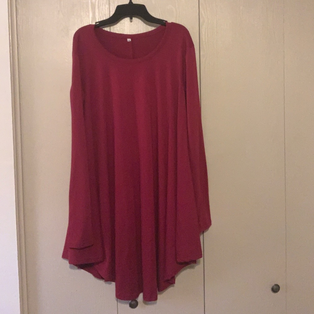 Flowy Long Sleeve Red Dress with Hidden Pockets